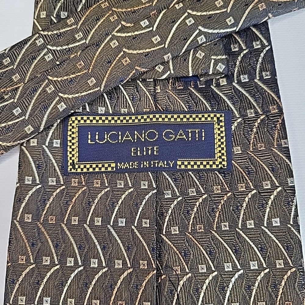 Luciano Gatti Elite 100% Silk Tie Brown Geometric Copper Metallic - Picture 3 of 6